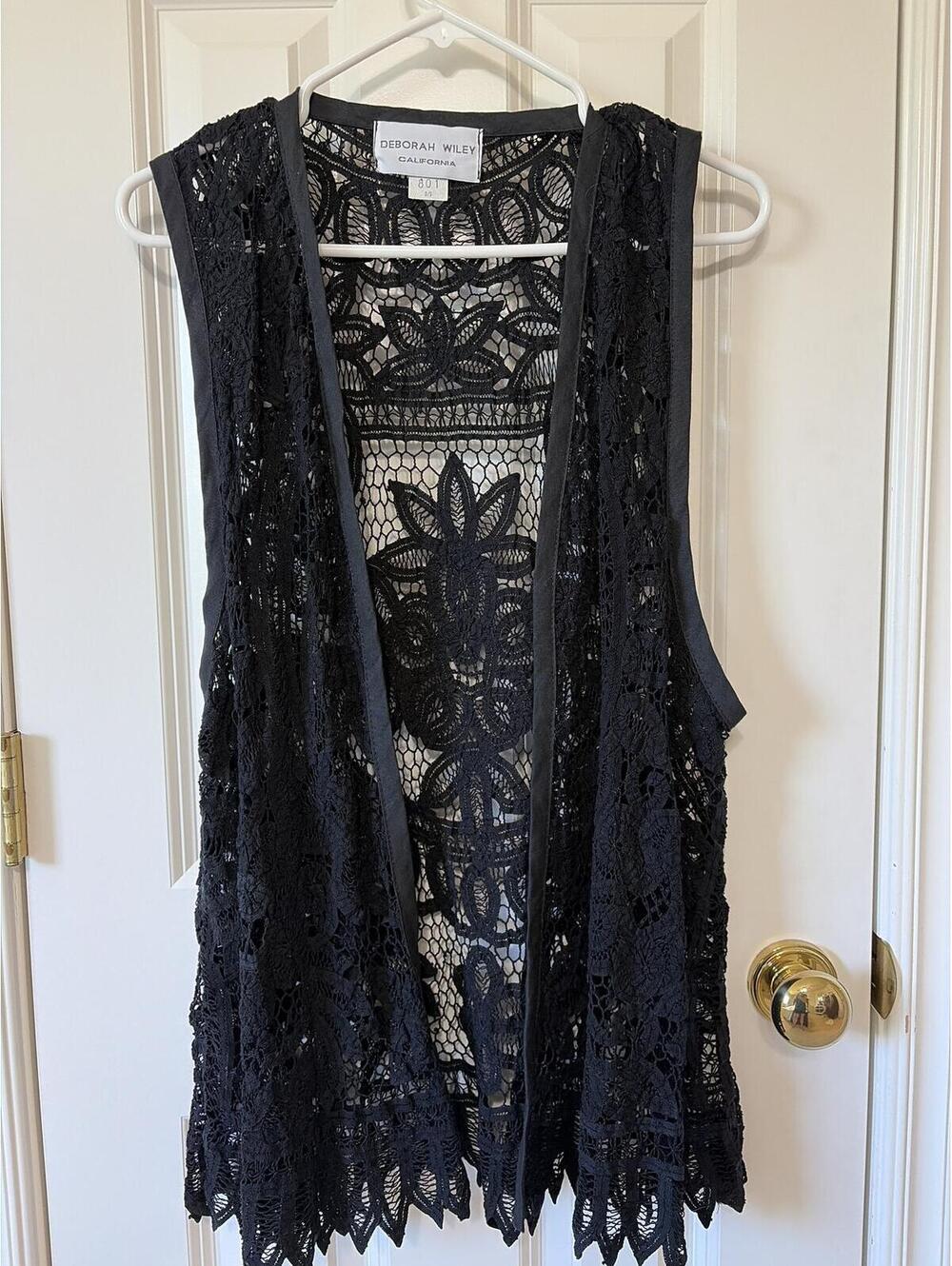 Black Crochet Lace Duster Vest — Deborah Wiley California — One Size